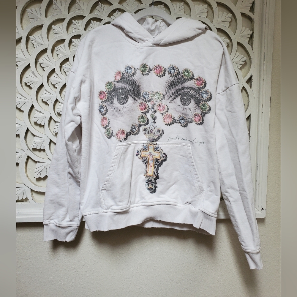 Wicked Attire Visionary Distressed White Hoodie Size Large